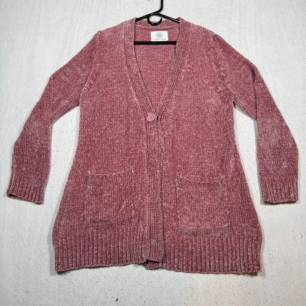 Sloane Rouge Womens Chenille Cardigan Sweater Dusty Rose Pink Button Front Large